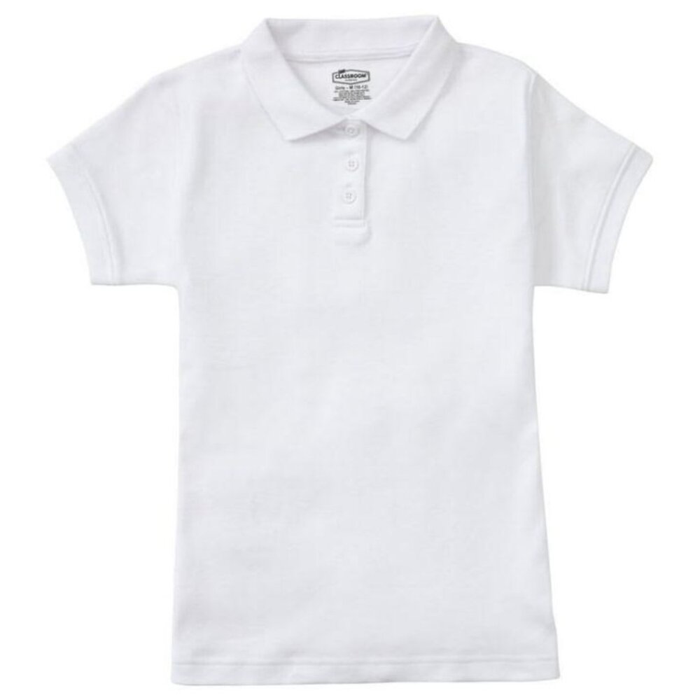 Classroom 58584 Girls Juniors Short Sleeve Fitted Interlock Polo White